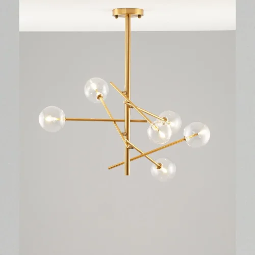 Люстра потолочная Bizet V10343-6P Moderli прозрачная на 6 ламп, основание латунь в стиле современный шар