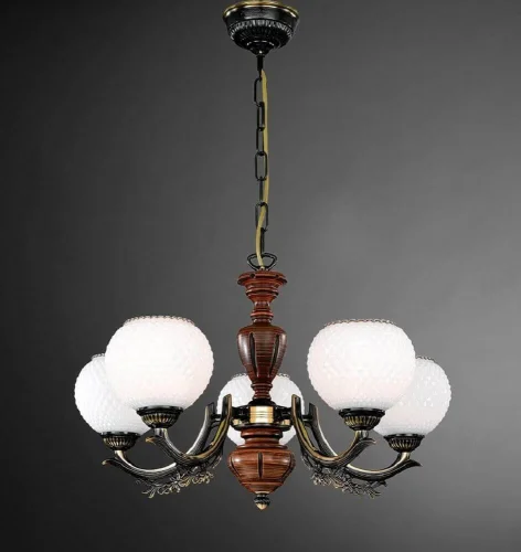 Люстра подвесная  L 8660/5 Reccagni Angelo белая на 5 ламп, основание коричневое бронзовое в стиле классический кантри 
