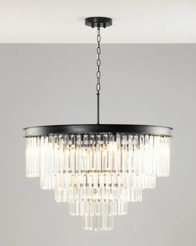 Люстра подвесная PAvista V10370-10P Moderli прозрачная на 10 ламп, основание чёрное в стиле современный 