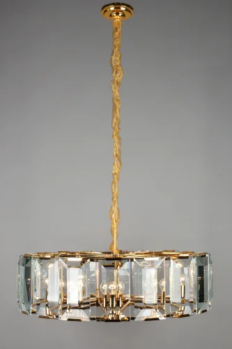 Люстра подвесная хрустальная Noventa OML-81503-10 Omnilux прозрачная на 10 ламп, основание золотое в стиле классический  фото 2