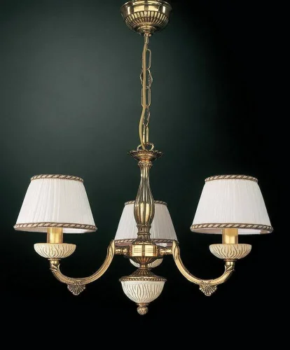 Люстра подвесная  L 5500/3 Reccagni Angelo янтарная белая на 3 лампы, основание золотое в стиле классический 