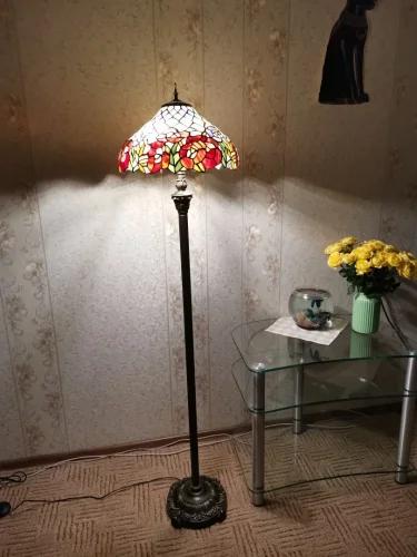 Торшер Тиффани Flower OFRF1016 Tiffany Lighting цветы разноцветный 2 лампы, основание коричневое бронзовое в стиле тиффани
 фото 18