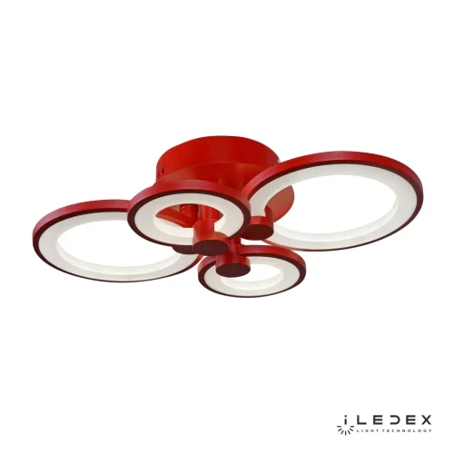 Люстра потолочная LED Ring A001/4 Red iLedex красная на 1 лампа, основание красное в стиле современный хай-тек с пультом кольца фото 2