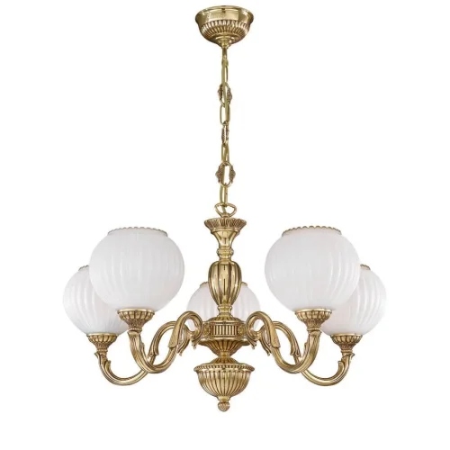 Люстра подвесная  L 9350/5 Reccagni Angelo белая на 5 ламп, основание золотое в стиле классический 