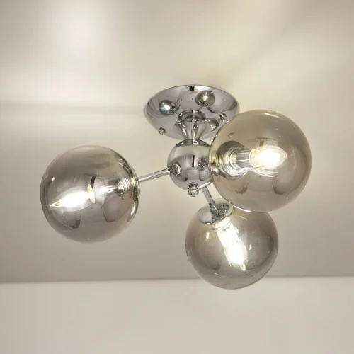 Люстра потолочная Томми CL102130 Citilux серая на 3 лампы, основание хром в стиле современный шар фото 2