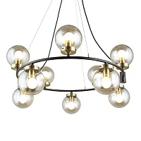 Люстра подвесная лофт Sorrento OML-94003-10 Omnilux прозрачная янтарная на 10 ламп, основание чёрное в стиле лофт шар Люстра подвесная лофт Sorrento OML-94003-10 Omnilux прозрачная янтарная на 10 ламп, основание чёрное в стиле лофт шар