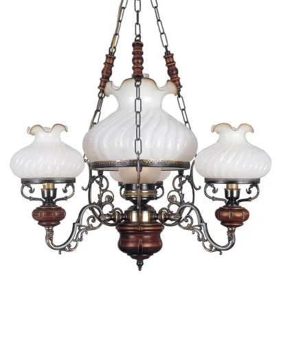 Люстра подвесная  L 760/3+1 Reccagni Angelo белая на 4 лампы, основание коричневое бронзовое в стиле классический кантри выдувное фото 3