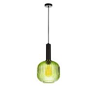 Светильник подвесной Iris 2072-B+BL LOFT IT зелёный 1 лампа, основание чёрное в стиле лофт выдувное