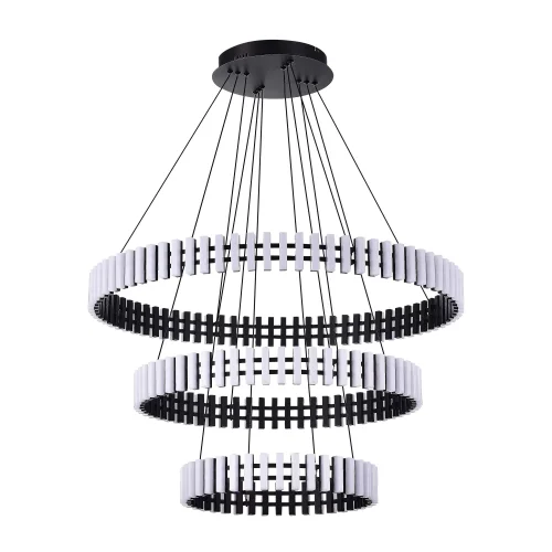 Люстра подвесная LED Estense SL6203.403.105 ST-Luce белая на 1 лампа, основание чёрное в стиле хай-тек кольца фото 2