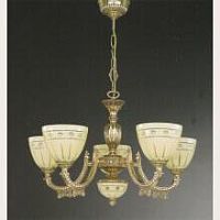 Люстра подвесная  L 7154/5 Reccagni Angelo бежевая на 5 ламп, основание золотое в стиле классический 