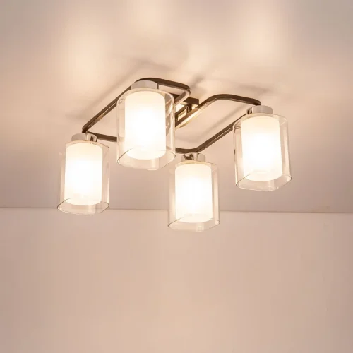 Люстра потолочная Румба CL159241 Citilux прозрачная белая на 4 лампы, основание коричневое венге в стиле современный  фото 3