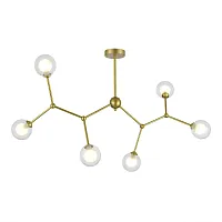 Люстра потолочная Arcus SLE1106-203-06 Evoluce прозрачная белая на 6 ламп, основание золотое в стиле современный молекула шар