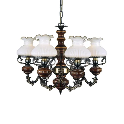 Люстра подвесная  L 620/6 Reccagni Angelo белая на 6 ламп, основание коричневое бронзовое в стиле классический выдувное