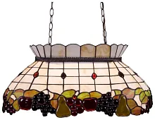 Люстра подвесная Тиффани 850-803-03 Velante разноцветная бежевая зелёная на 3 лампы, основание бронзовое в стиле тиффани фрукты