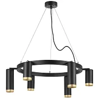 Люстра подвесная Rullo LR01637387340 Lightstar чёрная золотая на 6 ламп, основание чёрное в стиле хай-тек Люстра подвесная Rullo LR01637387340 Lightstar чёрная золотая на 6 ламп, основание чёрное в стиле хай-тек