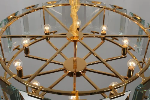 Люстра подвесная хрустальная Noventa OML-81503-10 Omnilux прозрачная на 10 ламп, основание золотое в стиле классический  фото 3