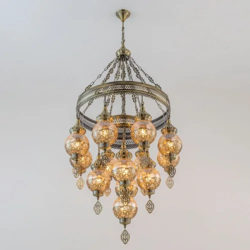 Люстра подвесная Каир CL419193 Citilux янтарная на 13 ламп, основание бронзовое в стиле восточный  фото 11