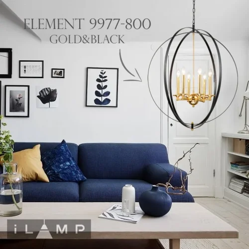Люстра подвесная Element 9977-800 GL+BK iLamp без плафона на 6 ламп, основание чёрное в стиле современный  фото 5