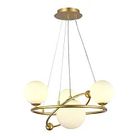 Люстра подвесная Artu SLE2210-203-04 Evoluce белая на 4 лампы, основание золотое в стиле модерн молекула шар