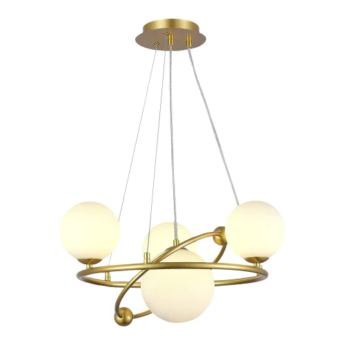 Люстра подвесная Artu SLE2210-203-04 Evoluce белая на 4 лампы, основание золотое в стиле современный молекула шар