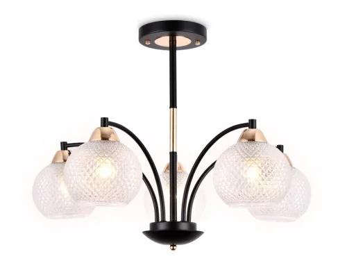 Люстра потолочная TR9011 Ambrella light прозрачная на 5 ламп, основание чёрное в стиле современный 