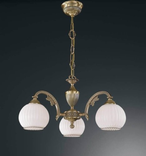 Люстра подвесная  L 8700/3 Reccagni Angelo белая на 3 лампы, основание античное бронза в стиле классический 