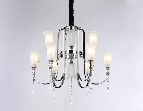 Люстра подвесная TR3249 Ambrella light белая на 9 ламп, основание хром в стиле классический  фото 6
