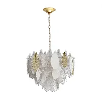 Люстра подвесная Lace 5052/15 Odeon Light золотая прозрачная белая на 15 ламп, основание золотое в стиле современный флористика Люстра подвесная Lace 5052/15 Odeon Light золотая прозрачная белая на 15 ламп, основание золотое в стиле современный флористика