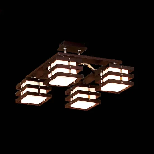 Люстра потолочная Киото  CL133141 Citilux венге коричневая белая на 4 лампы, основание серое хром коричневое в стиле современный восточный  фото 2