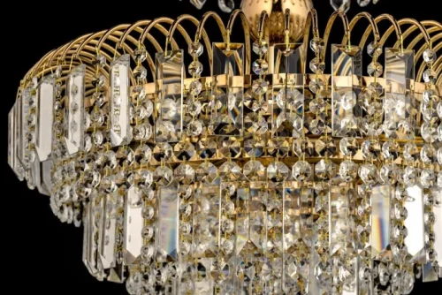 Люстра подвесная хрустальная Salentino E 1.5.40.102 G Arti Lampadari прозрачная на 5 ламп, основание золотое в стиле классический арт-деко каскад фото 2