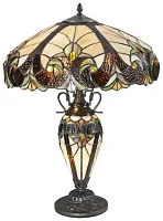 Настольная лампа Тиффани 815-804-03 Velante разноцветная 2 лампы, основание коричневое металл в стиле тиффани орнамент цветы