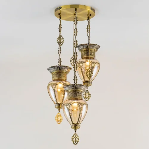 Светильник подвесной Каир CL419233 Citilux янтарный 3 лампы, основание бронзовое в стиле восточный каскад фото 2
