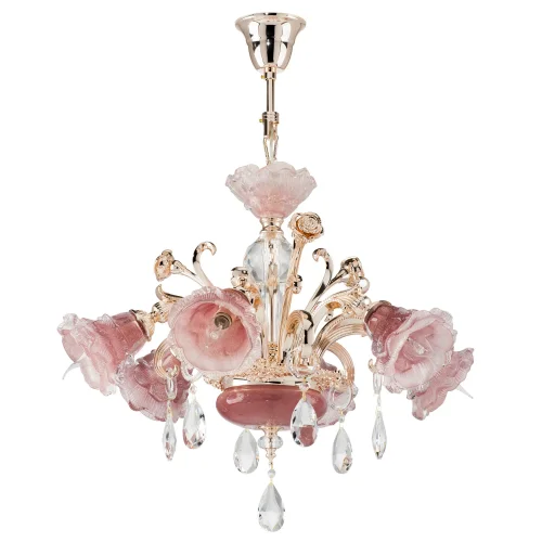 Люстра подвесная Rosata 696062 Osgona розовая на 6 ламп, основание золотое в стиле флористика 