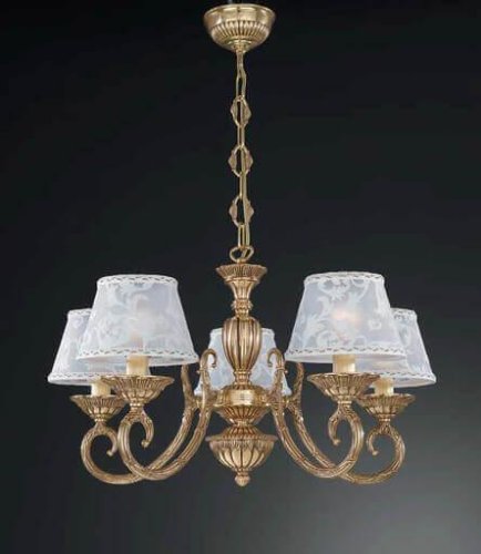 Люстра подвесная  L 8370/5 Reccagni Angelo белая на 5 ламп, основание золотое в стиле классический 