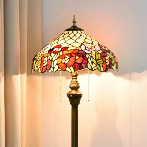 Торшер Тиффани Flower OFRF1016 Tiffany Lighting цветы разноцветный 2 лампы, основание коричневое бронзовое в стиле тиффани
 фото 7