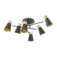 Люстра потолочная лофт Liam 3790/6C Lumion чёрная золотая на 6 ламп, основание чёрное в стиле лофт 