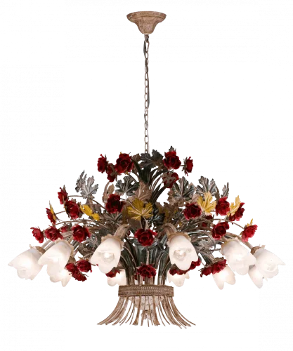 Люстра подвесная Fiori di rose 1760.12 Lucia Tucci белая на 12 ламп, основание разноцветное золотое в стиле флористика прованс 