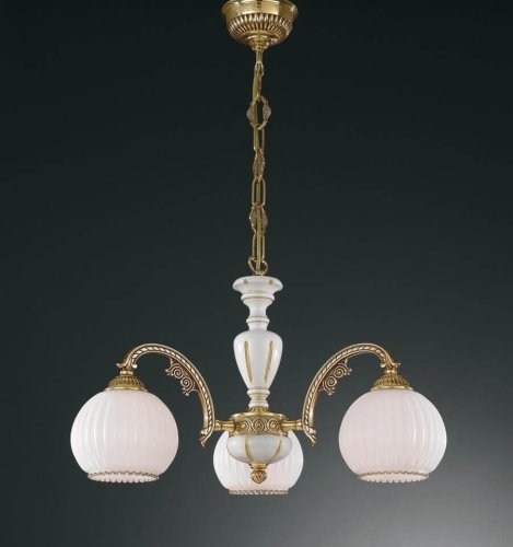Люстра подвесная  L 8810/3 Reccagni Angelo белая на 3 лампы, основание золотое в стиле классический 
