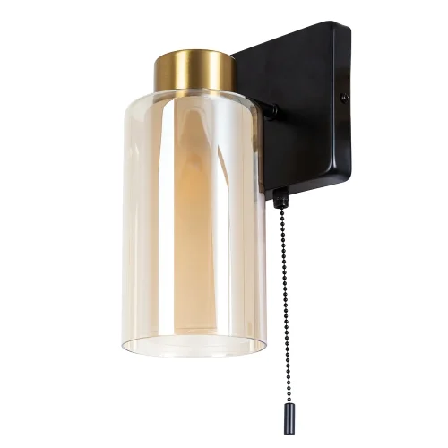 Бра с выключателем Leo A7027AP-1BK Arte Lamp янтарный на 1 лампа, основание чёрное в стиле лофт 