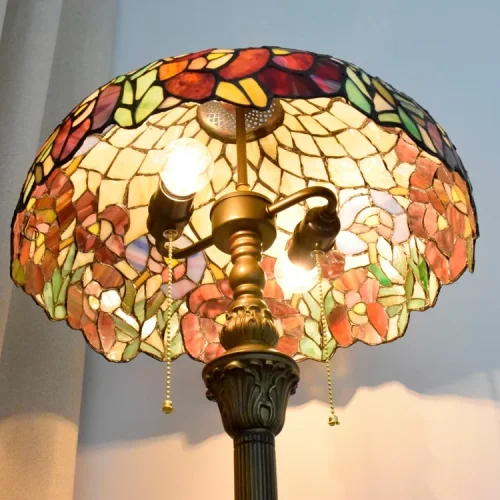 Торшер Тиффани Flower OFRF1016 Tiffany Lighting цветы разноцветный 2 лампы, основание коричневое бронзовое в стиле тиффани
 фото 10