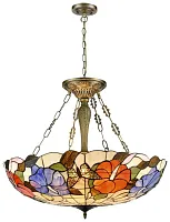 Люстра подвесная Тиффани 816-807-06 Velante разноцветная на 6 ламп, основание коричневое бронзовое в стиле тиффани бабочки цветы