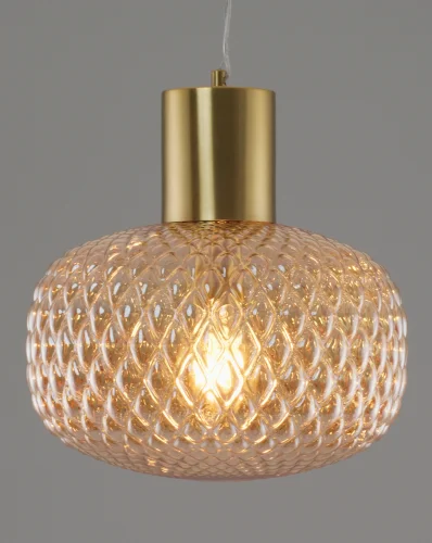 Светильник подвесной Sunset V10921-P Moderli янтарный 1 лампа, основание золотое в стиле современный выдувное фото 3