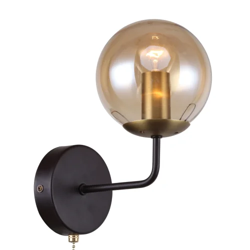 Бра с выключателем Modestus 2344-1W F-promo янтарный на 1 лампа, основание коричневое в стиле современный  фото 6