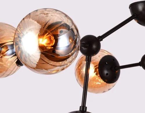Люстра потолочная TR9018 Ambrella light янтарная на 9 ламп, основание коричневое в стиле лофт современный молекула шар фото 3