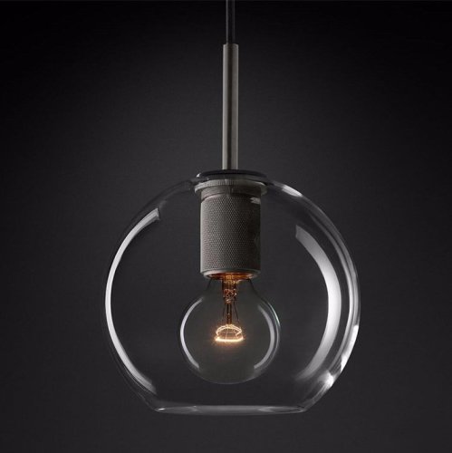 Светильник подвесной RH Utilitaire Globe Pendant Black 123651-22 ImperiumLoft прозрачный 1 лампа, основание бронзовое в стиле лофт 