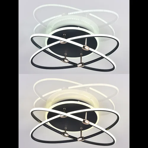 Люстра потолочная с пультом LED LAMPS 81235 Natali Kovaltseva белая чёрная на 1 лампа, основание чёрное в стиле современный хай-тек с пультом кольца фото 2