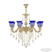 Люстра подвесная 71101/8/250 B GW P2 U Clear-Blue/H-1H Bohemia Ivele Crystal синяя на 8 ламп, основание золотое в стиле классический 