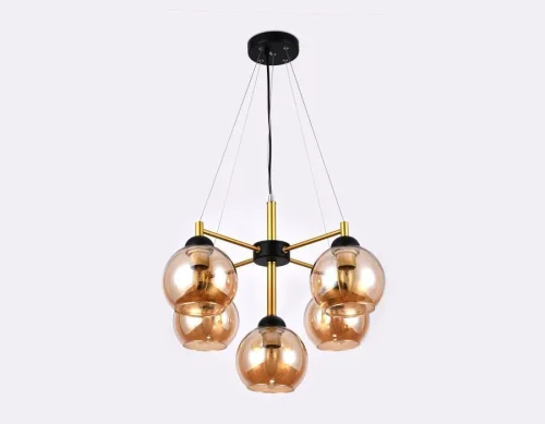 Люстра подвесная TR9026 Ambrella light янтарная на 5 ламп, основание чёрное в стиле современный лофт шар фото 2