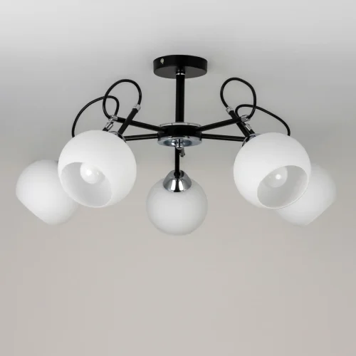 Люстра потолочная Стивен CL141251 Citilux белая на 5 ламп, основание чёрное в стиле современный шар фото 3