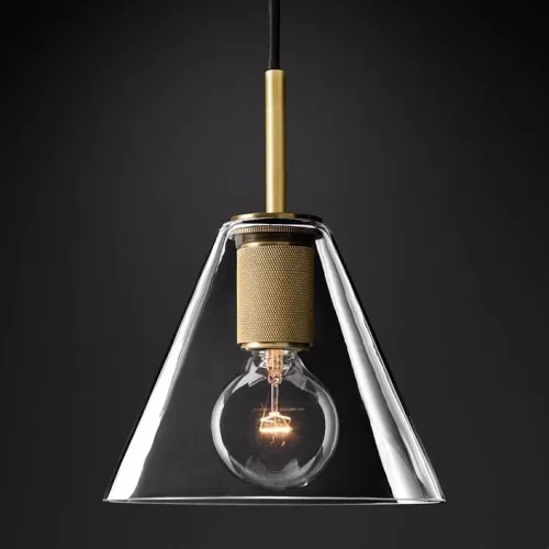 Светильник подвесной RH Utilitaire Funnel Pendant Brass 123649-22 ImperiumLoft прозрачный 1 лампа, основание латунь в стиле лофт 